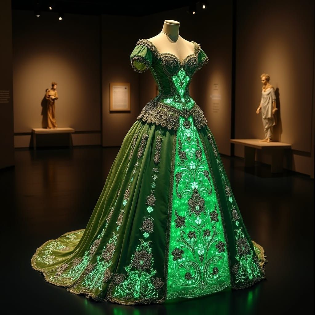 Futuristic Victorian Ball Gown with Fiber Optic Lace