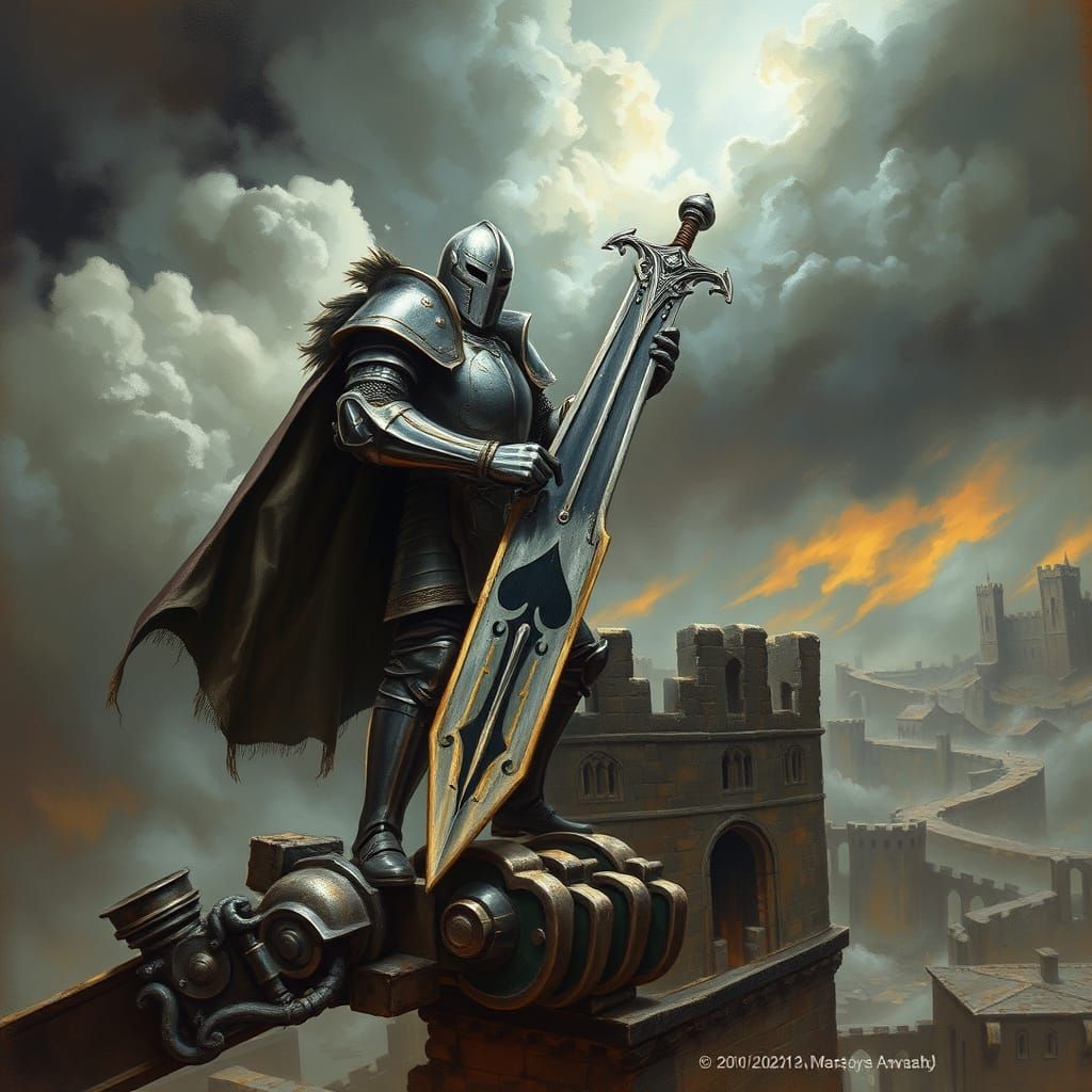 Jack of Spades Knight on Crumbling Castle Battlement