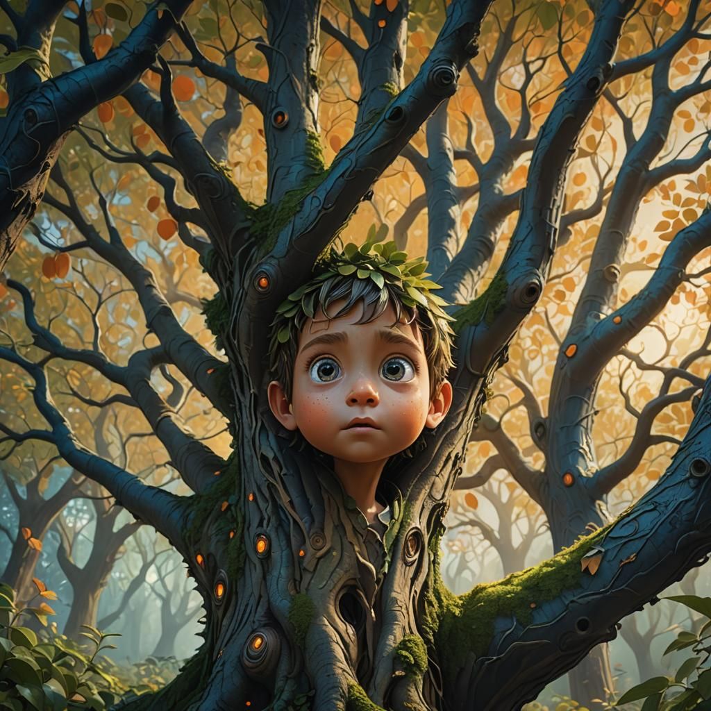 Child-like Tree in Hyper-Realistic Fantasy Matte Painting