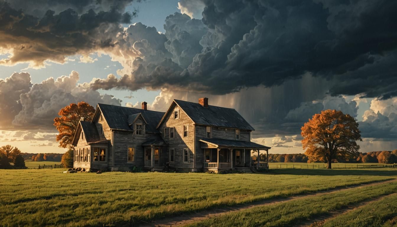 Ohio Farmhouse in Dramatic Atmospheric Painting