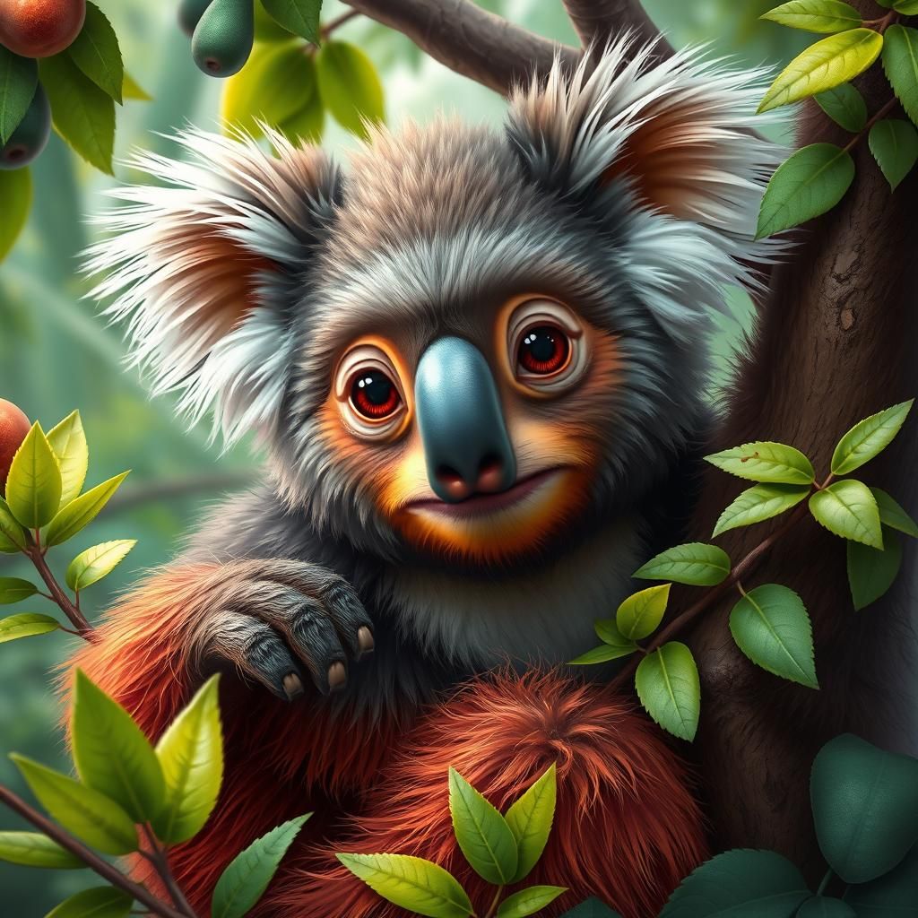 Hyperrealistic Koala-Orangutan Hybrid in Painterly Style