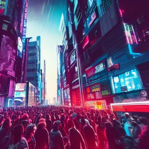 Cyberpunk Metropolis: Crowded Streets in 8k