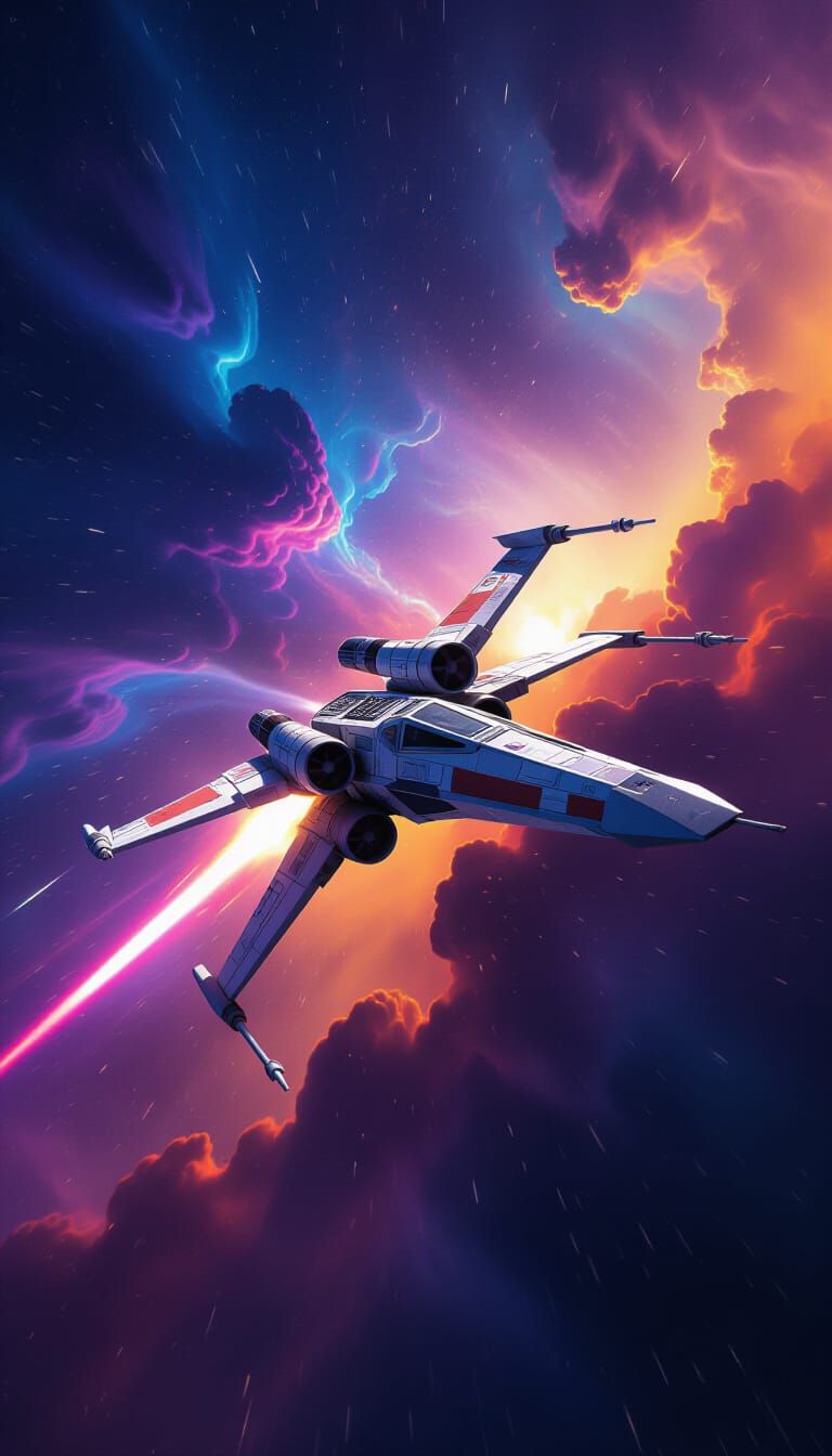 Star Wars X-Wing Soaring Through Vibrant Nebula