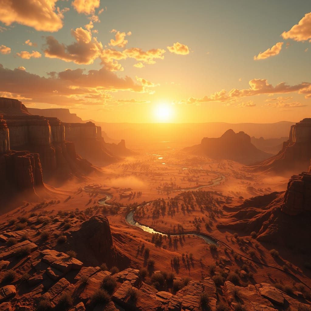 Epic 3D Landscape of the Wild Frontier in Golden Light