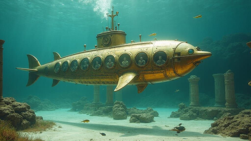 Steampunk Dolphin Submarine Explores Ancient Ruins