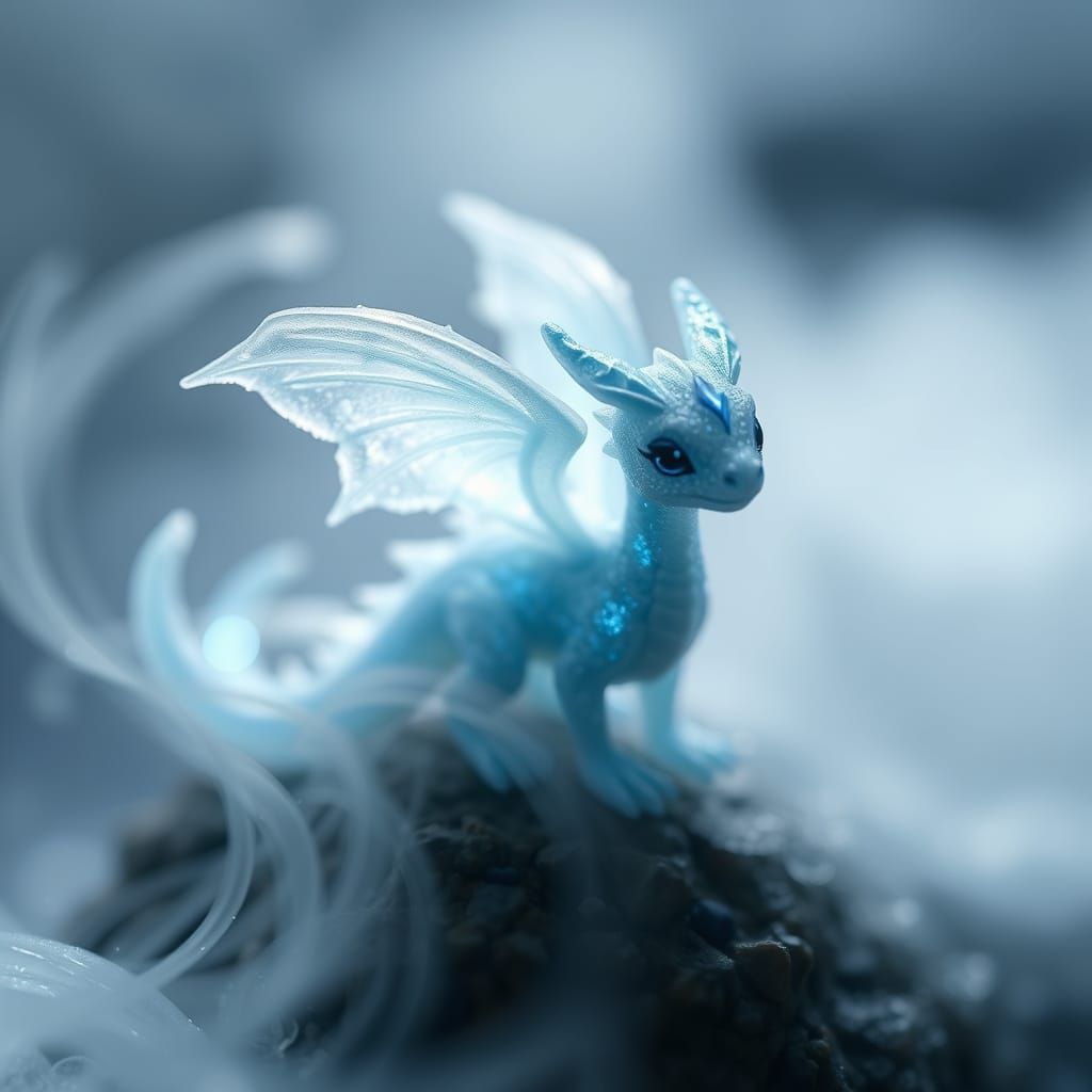 Ethereal Frost Dragon Spirit with Iridescent Wings