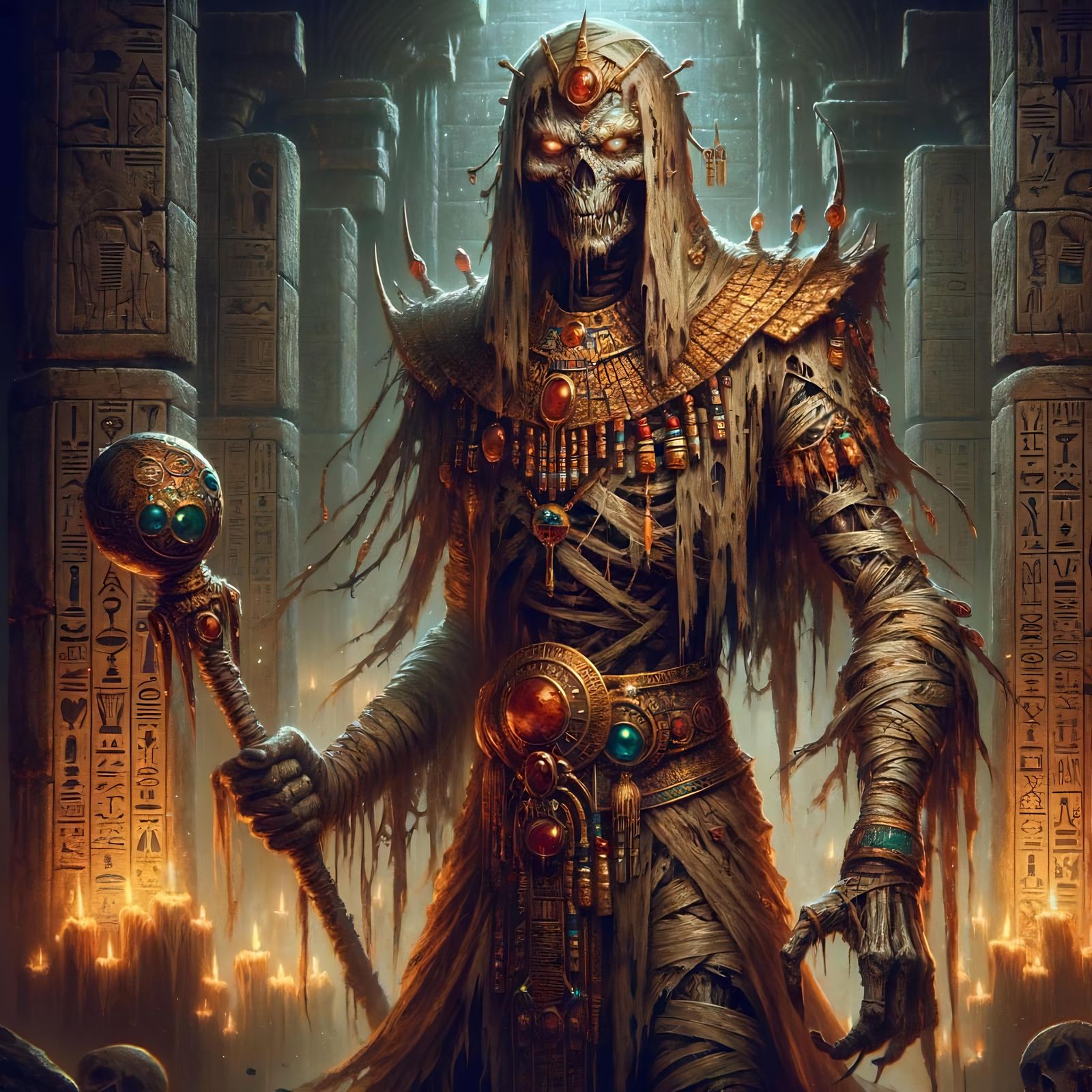 Grandiose Mummy Lord Illustration in Dark Fantasy Style