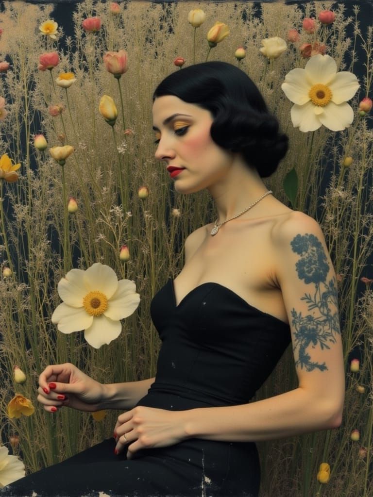 Art Deco Singer in Impasto Matrix Tattoo Garden