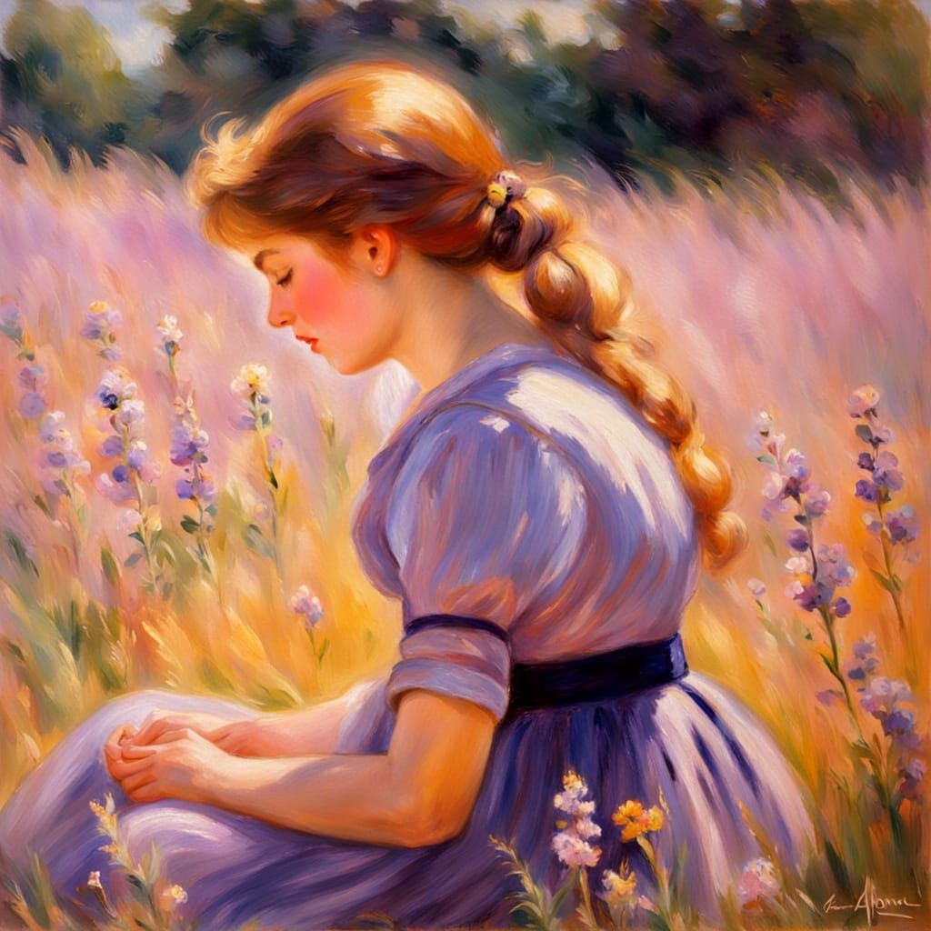 Impressionist Painting of a Lady in a Field