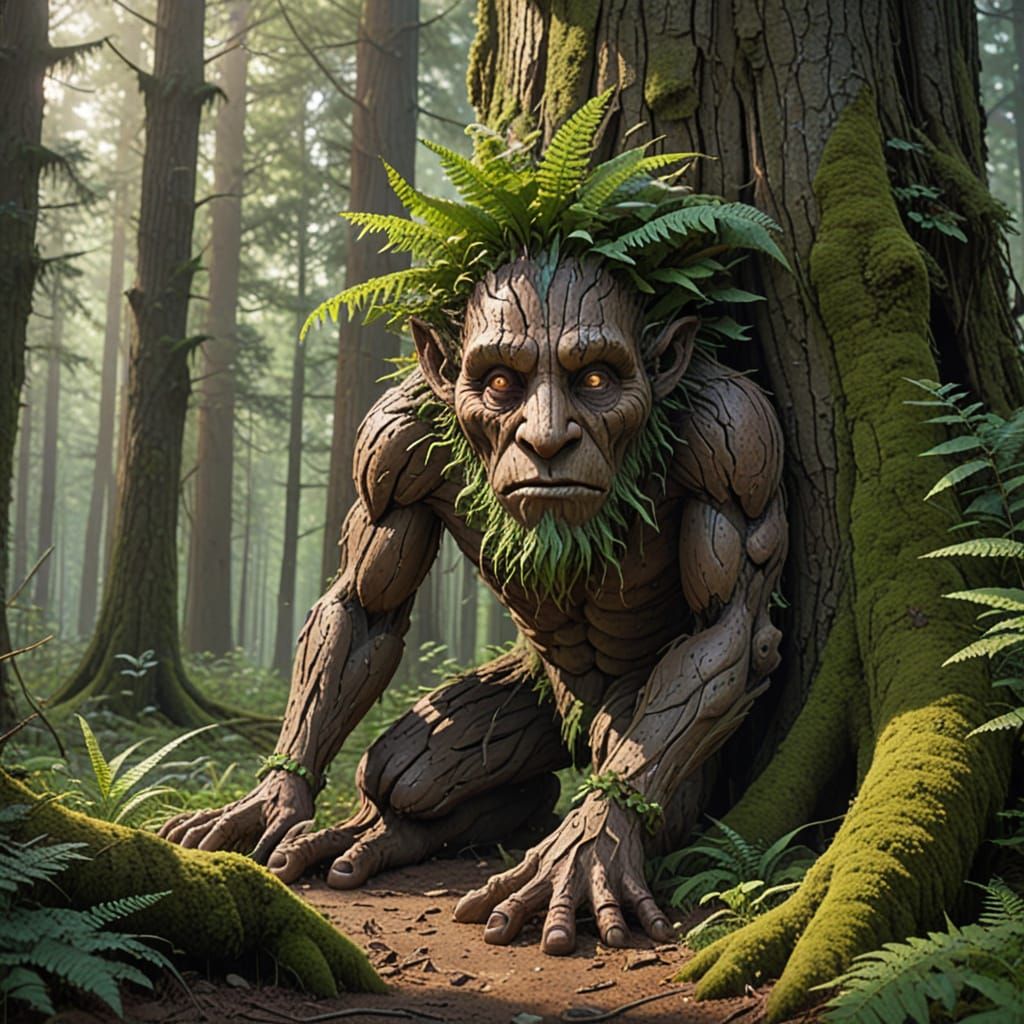 Enigmatic Wooden Guardian of the Primeval Forest