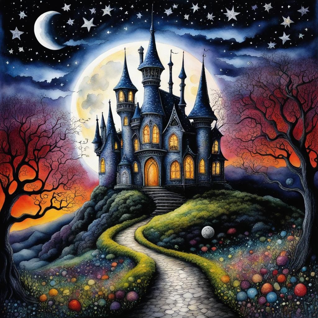 Twilight Gothic Wonderland: A Watercolor Dreamscape