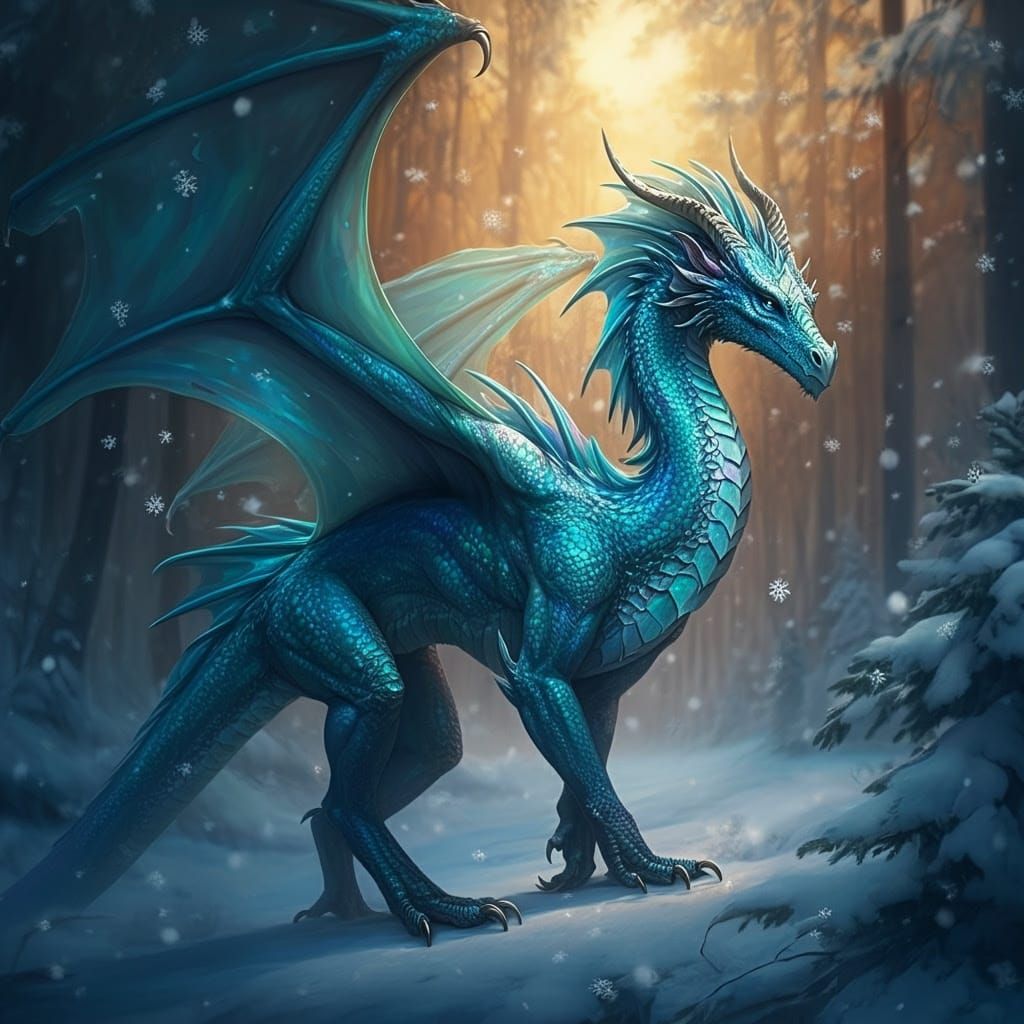 Serene Dragon Amidst Snowy Whispers
