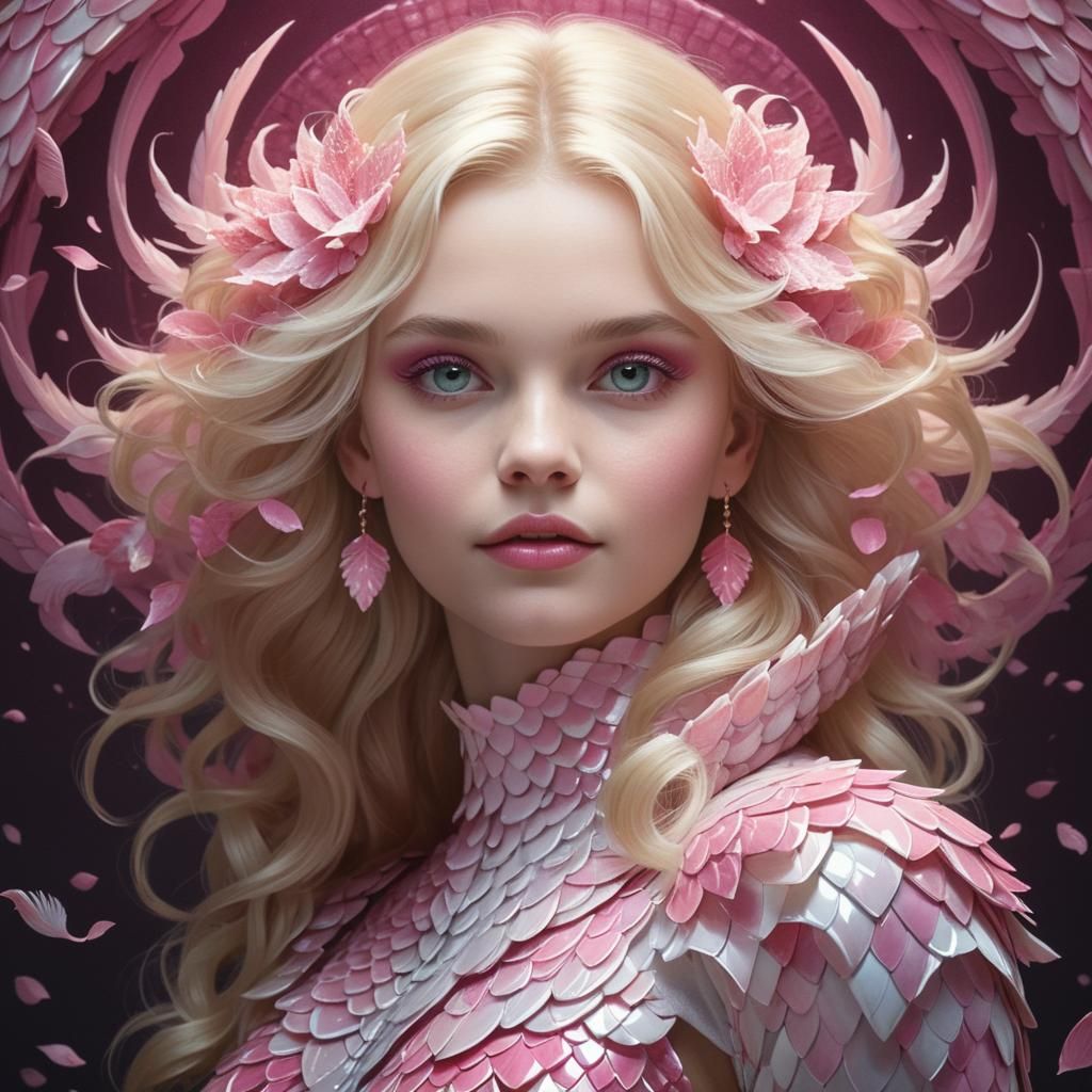 Dragon Princess in Pink and White Scales