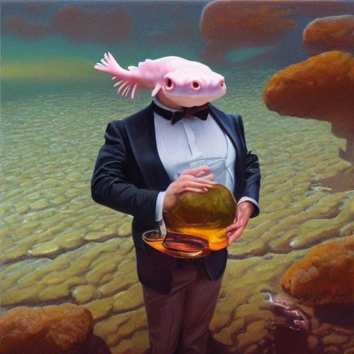 Axolotl Gentleman in a Bottle, Oil Painting