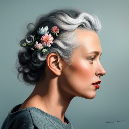 Woman with Flowers: Digital Art Portrait