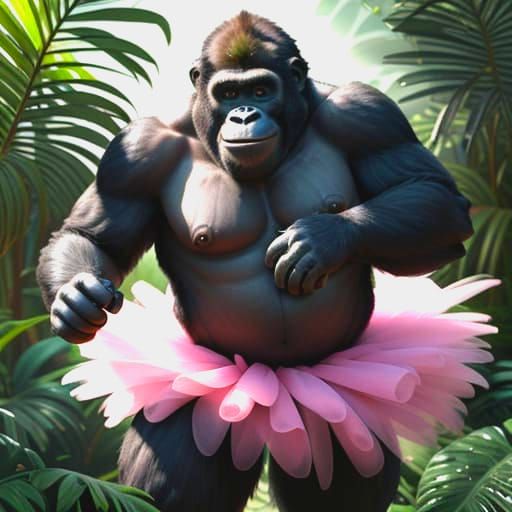 Cute Fluffy Gorilla in Pink Tutu Smiling in Jungle