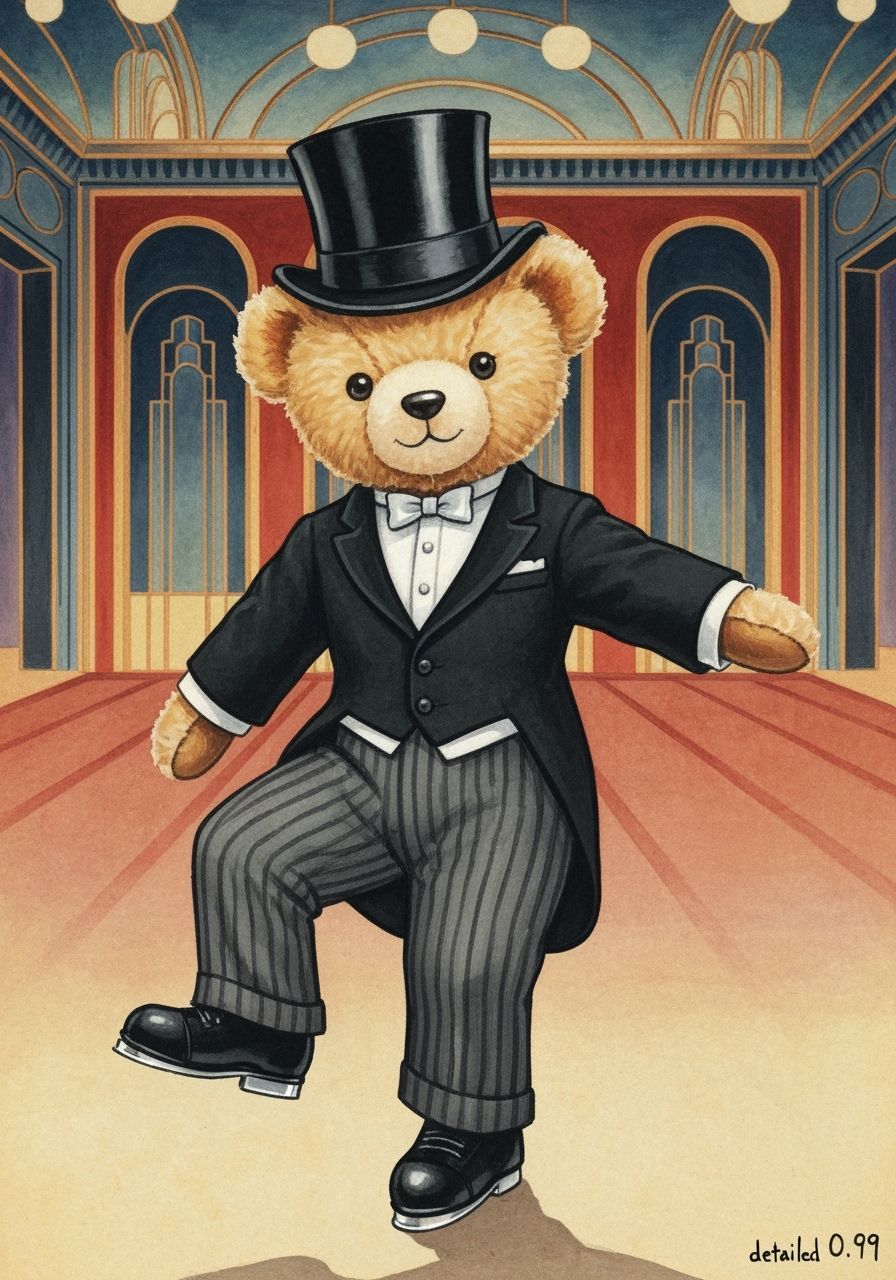 Teddy Bear Tap Dancer in Art Deco Style