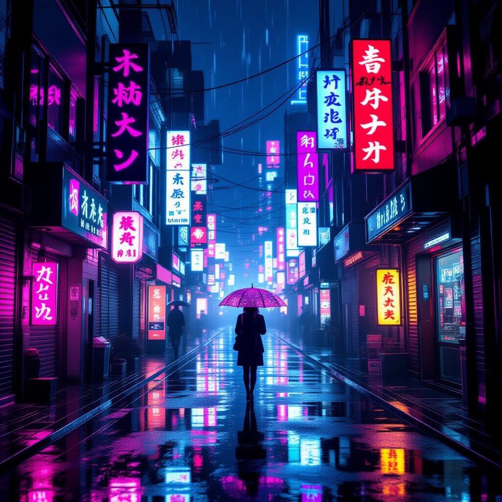 Rain-Soaked Neon Alley in Futuristic Tokyo