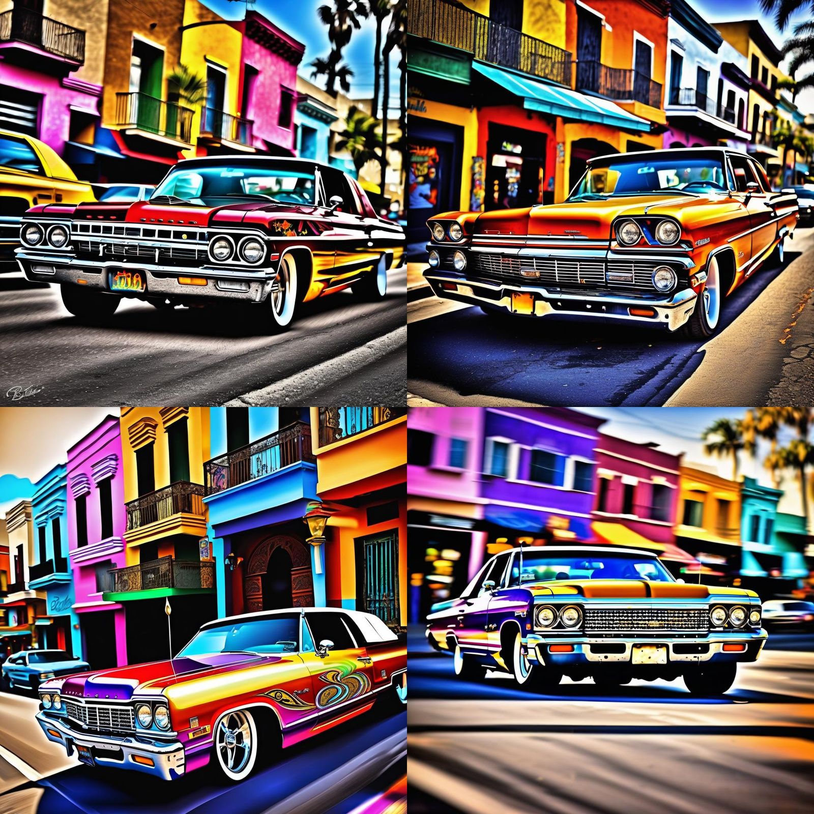 Colorful Lowrider in the Barrio: Hyperdetailed Illustration