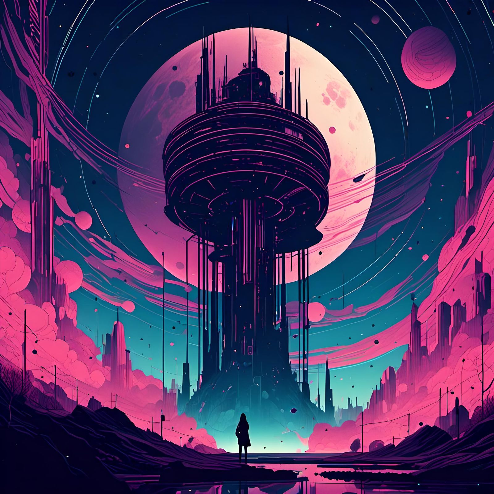 Science Fiction Landscape in Starry Night Colors