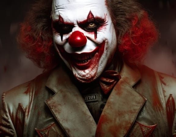 Scary Clown Portrait in Dark Circus: Digital Painting