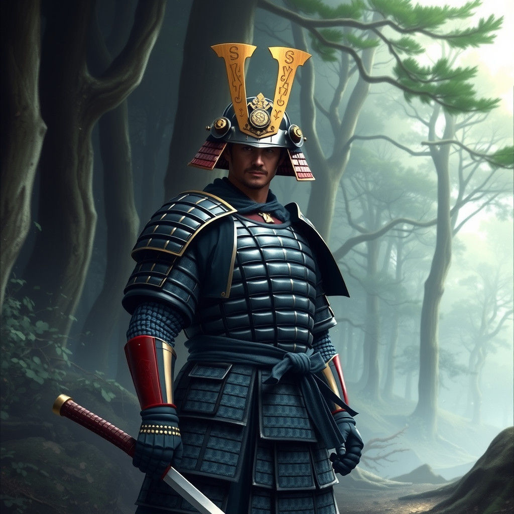 Samurai Warrior in Forest, Digital Art