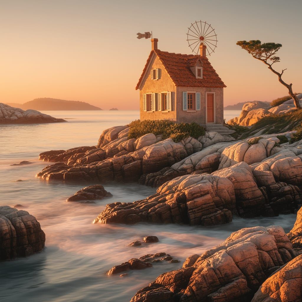 Dreamlike Coastal Home at Sunset