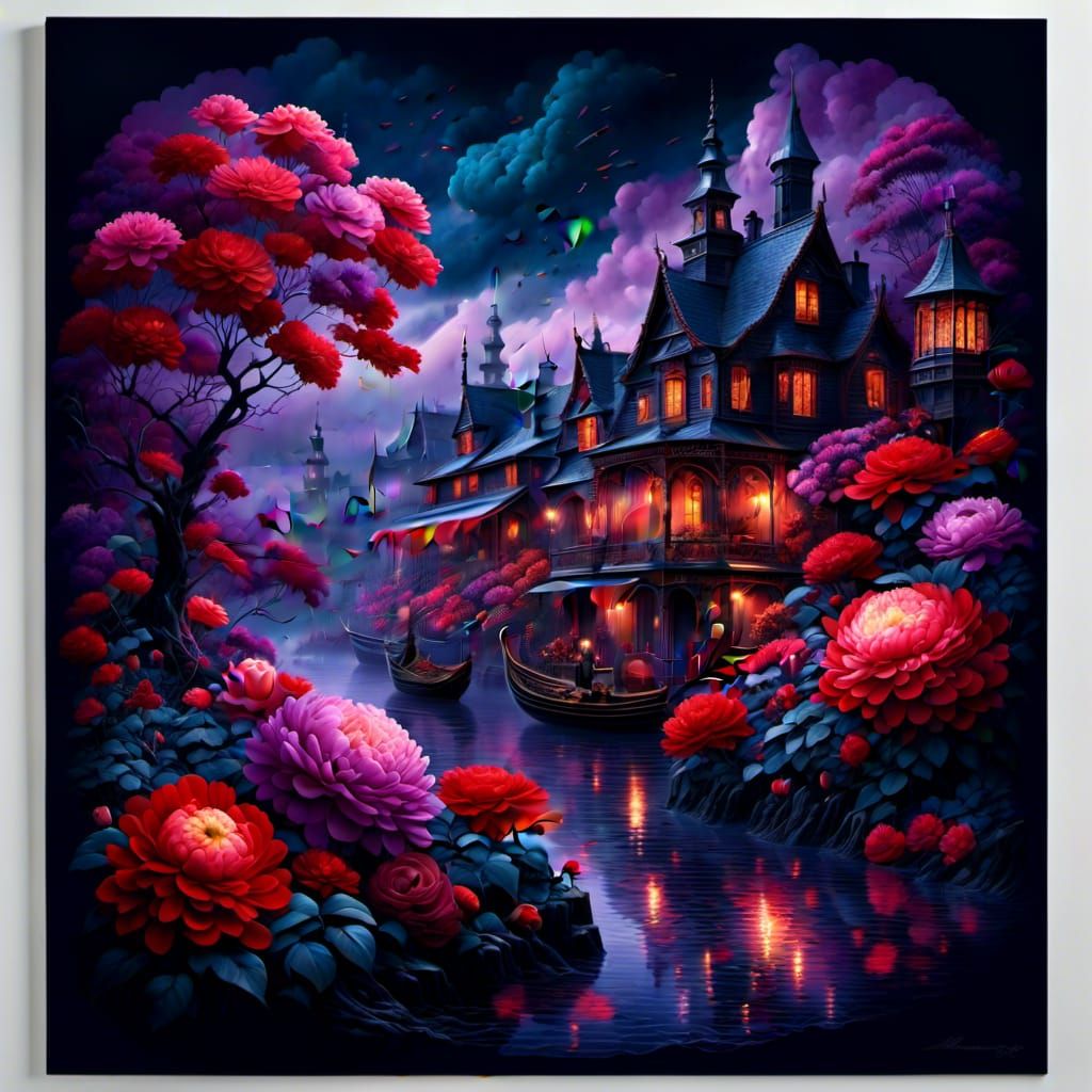 Dramatic Dark Floral River in Digital Painting