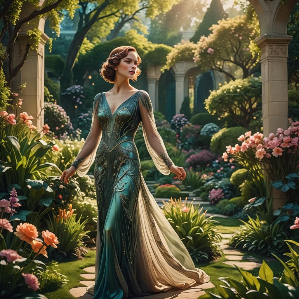 Art Deco Woman in Spring Garden Concept Art