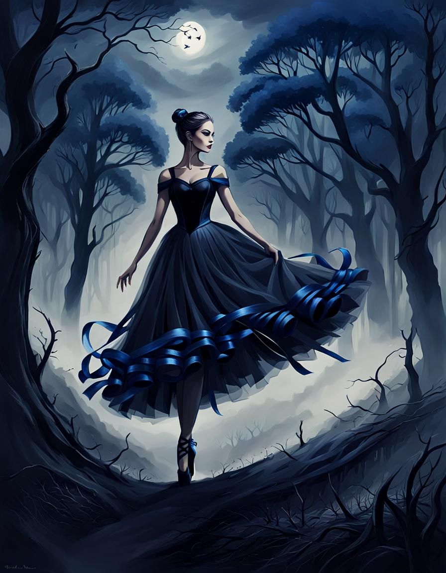 Gothic Ballerina in Gloomy Landscape, Digital Art