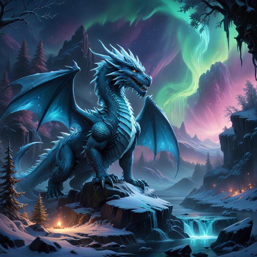 Majestic Ice Dragon Guards Hidden Winter Valley in Epic Conc...