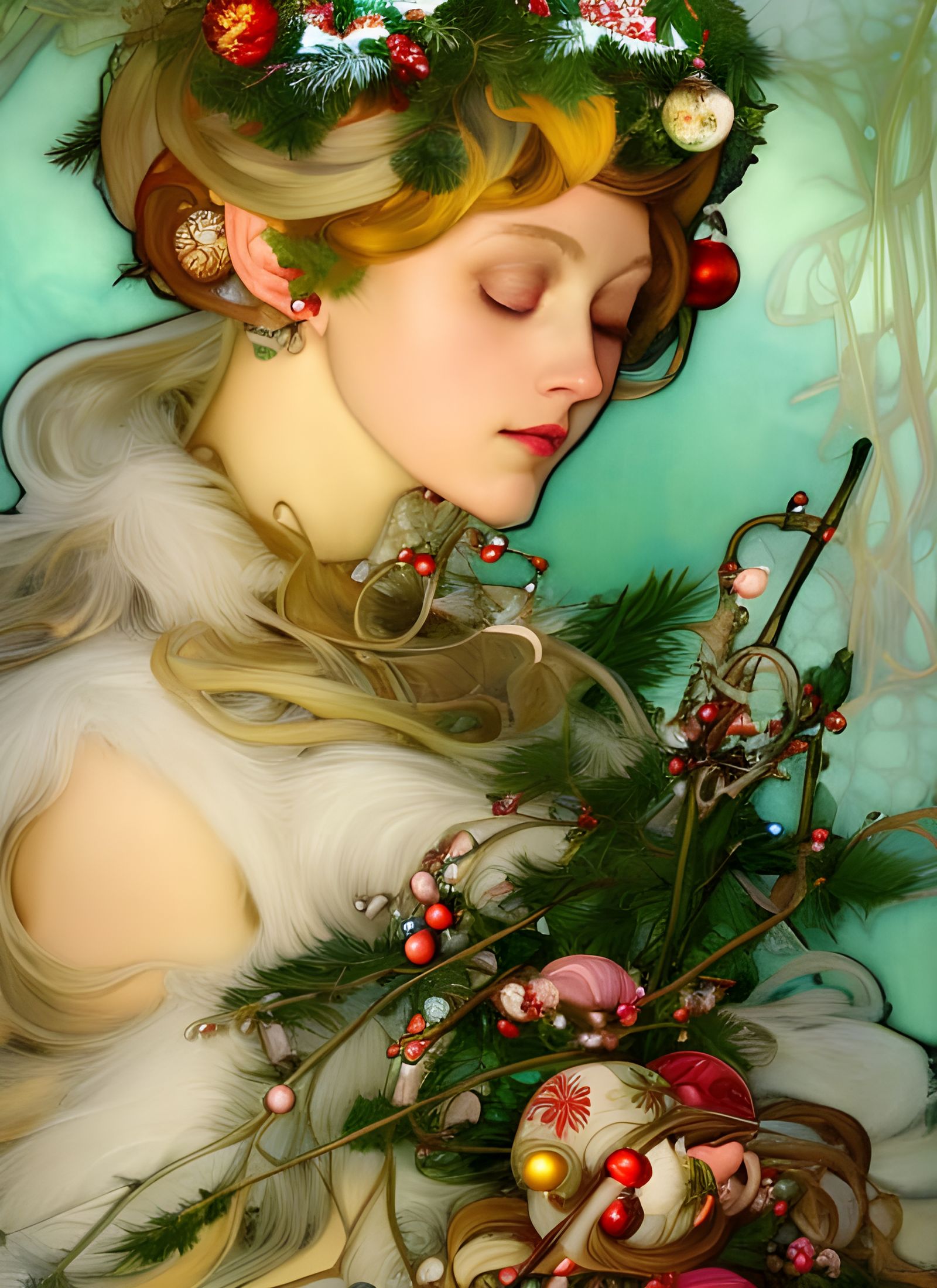 Candy Cane Christmas Queen in Art Nouveau Style