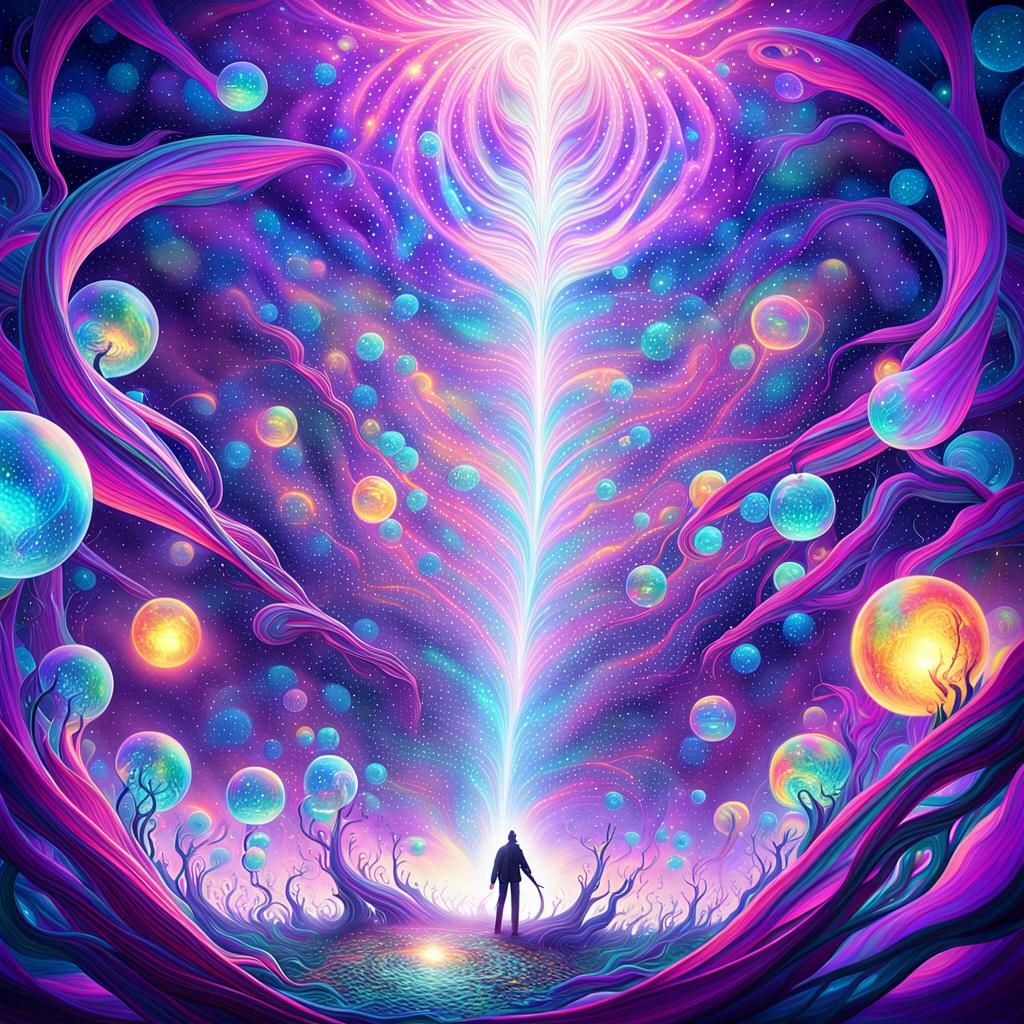 Bioluminescent Dreamscape with Translucent Orbs