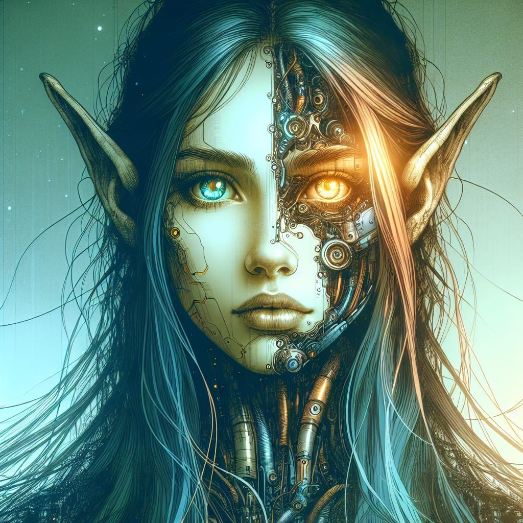 Cyborg Woman Portrait in Cyberpunk Style
