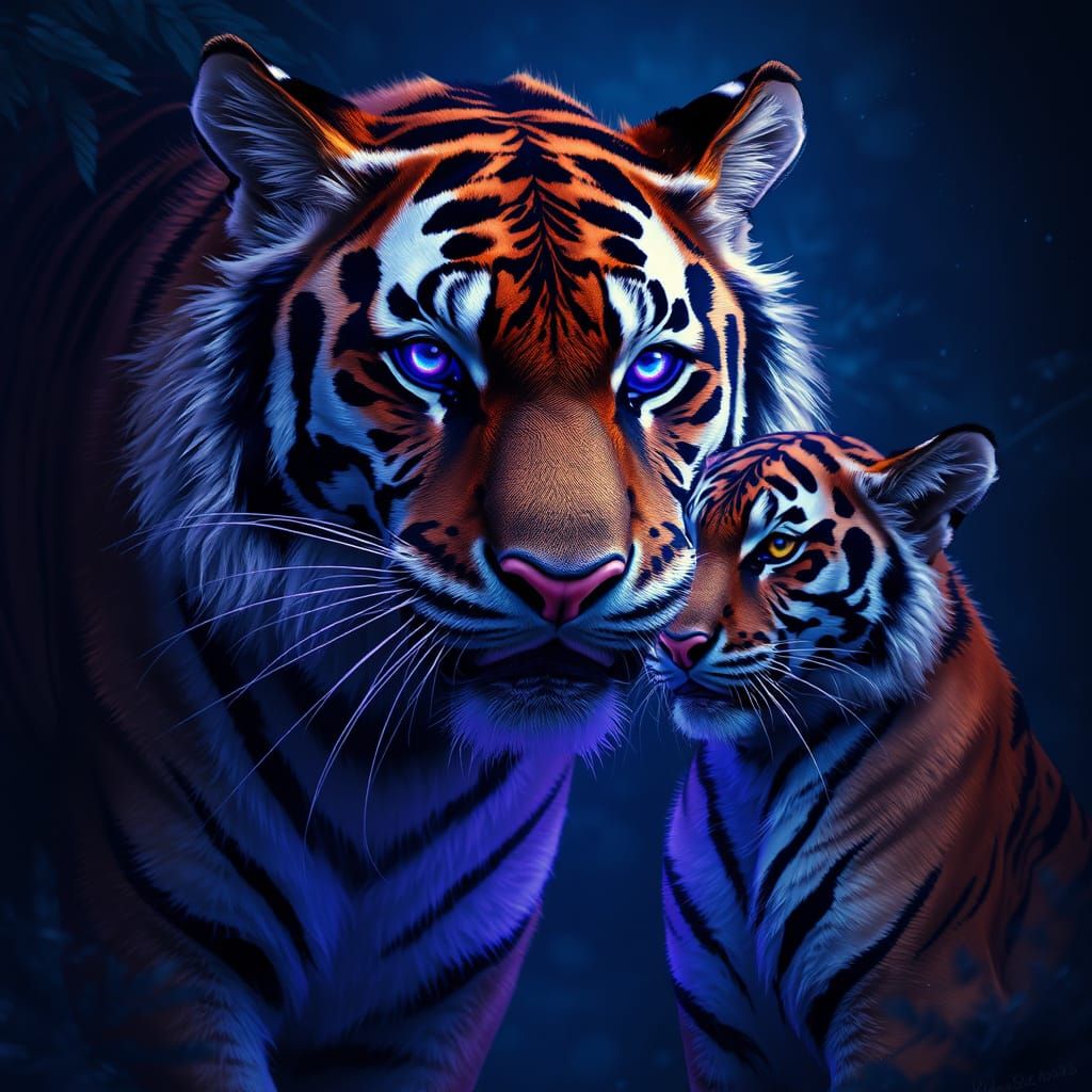 Majestic Bengal Tiger in Turbulent Stormy Night Scene