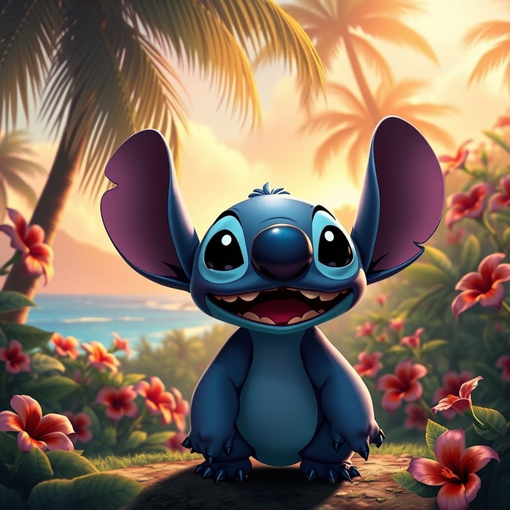 Stitch in Vibrant Hawaiian Landscape