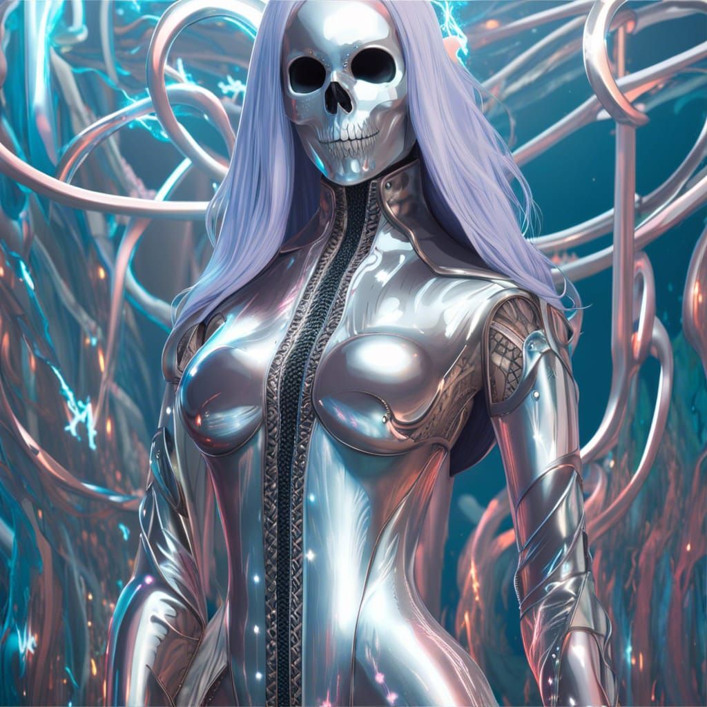 Futuristic Skull Figure in Electric Field