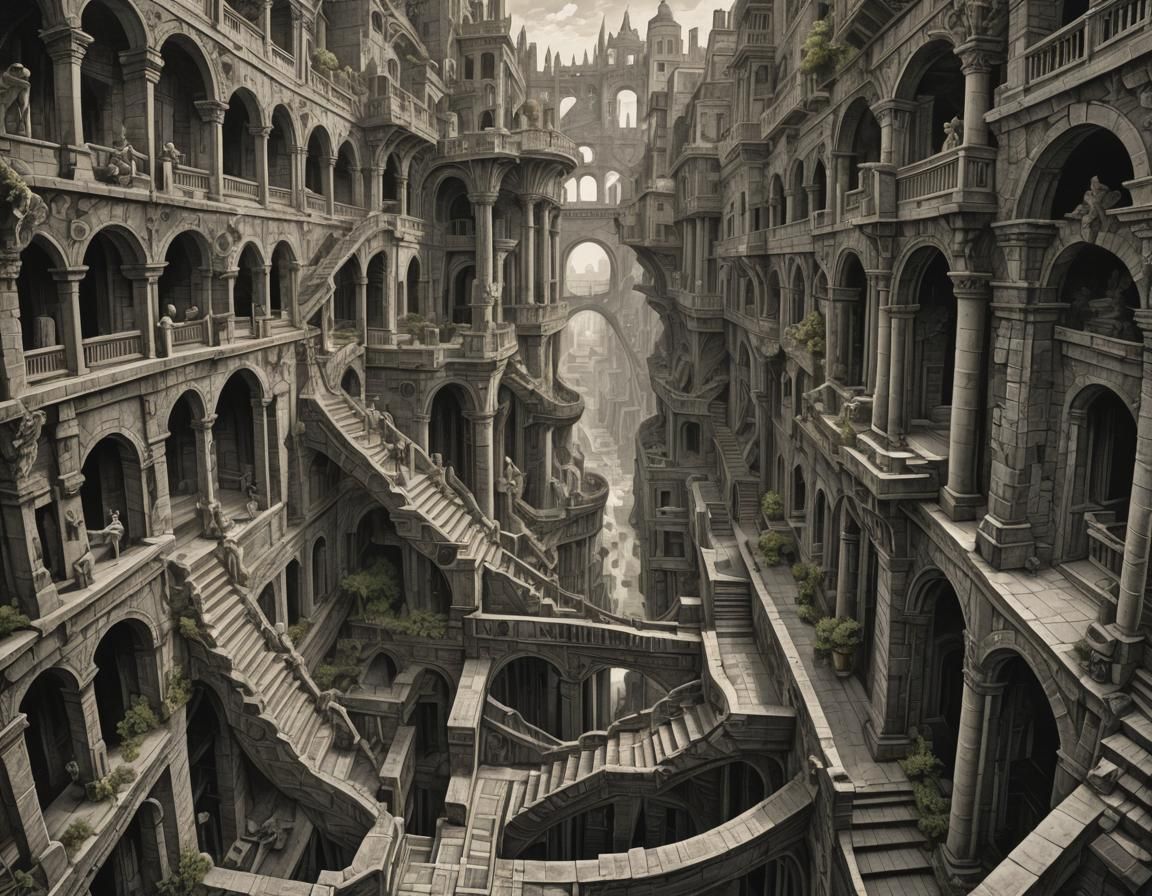 Labyrinthine Fractal Landscape in Curvilinear Perspective