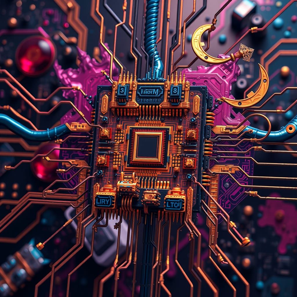 Ornamental Microchip Design in Detailed Matte Painting Style