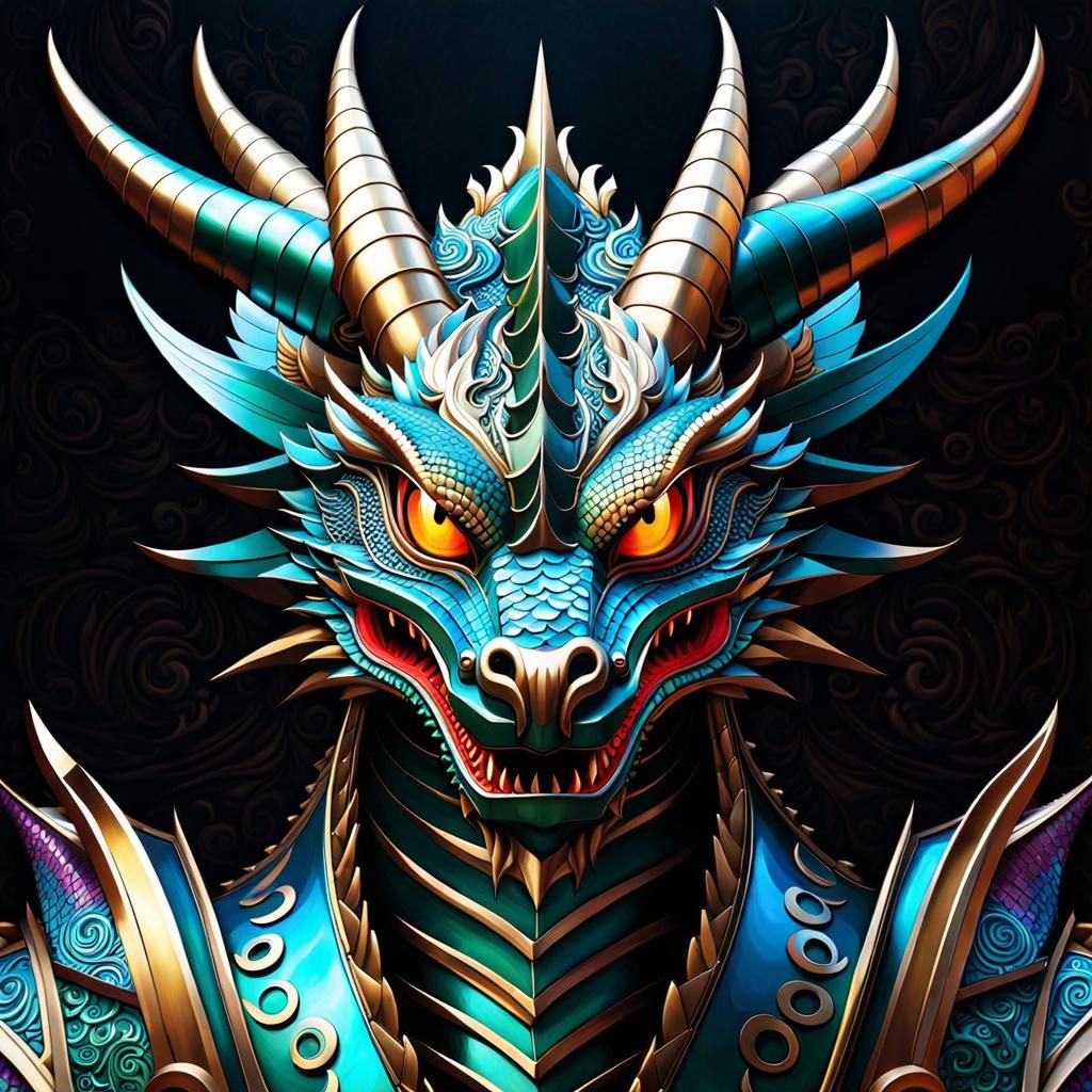 Futuristic Mechanical Dragon Head Portrait