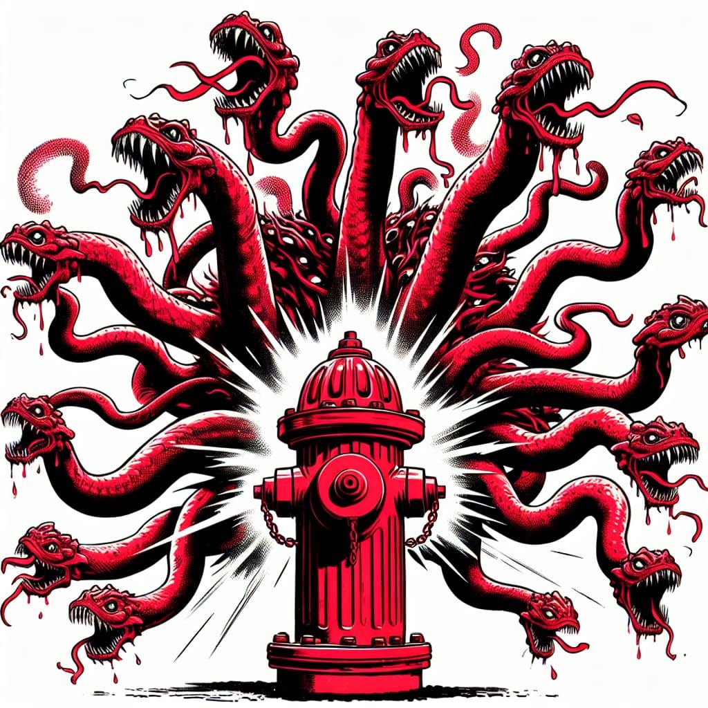 Hydra Emerges from Fire Hydrant, Comic Book Style