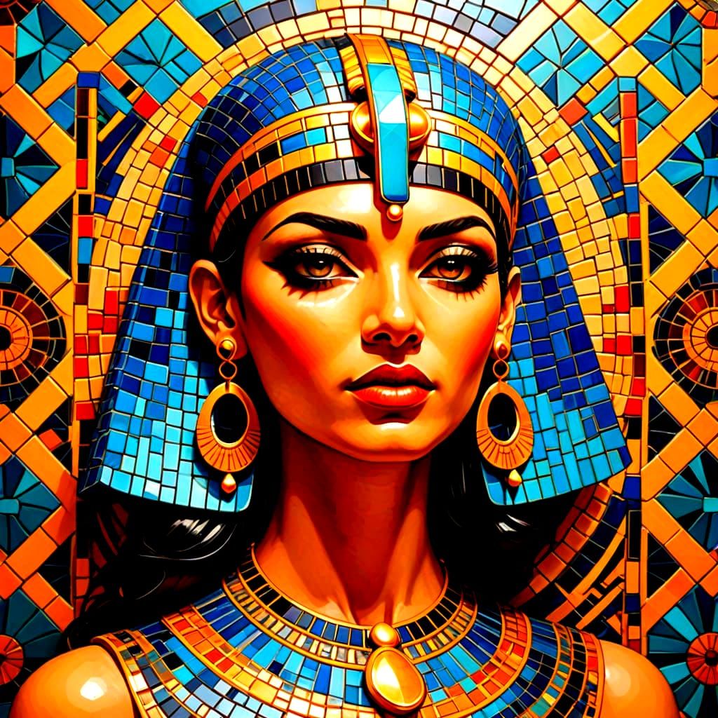 Egyptian Goddess in Vibrant Mosaic Style