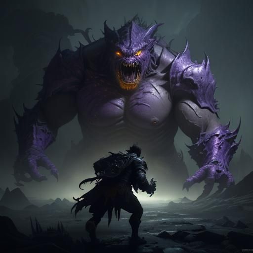 Man Attacks Shadow Monster: Dark Fantasy Concept Art