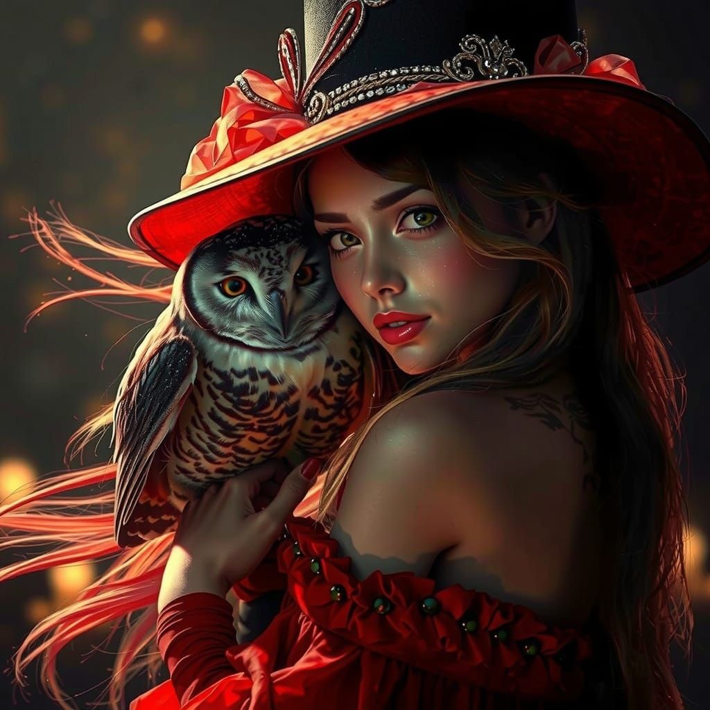Ethereal Fantasy Girl with Owl in Dramatic Hyper-Realistic A...