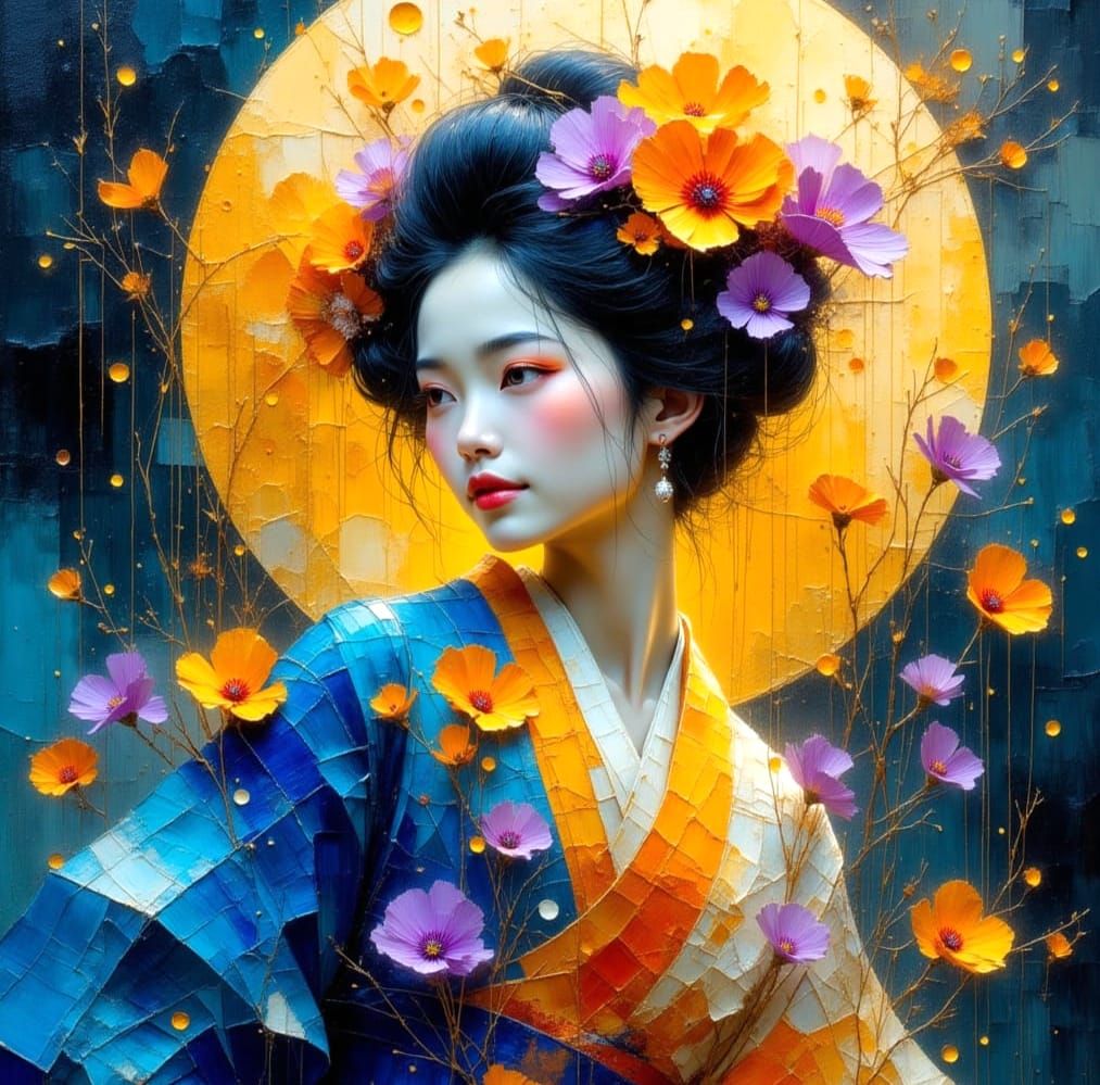 Luminous Goddess in Rain, Impasto Impressionism