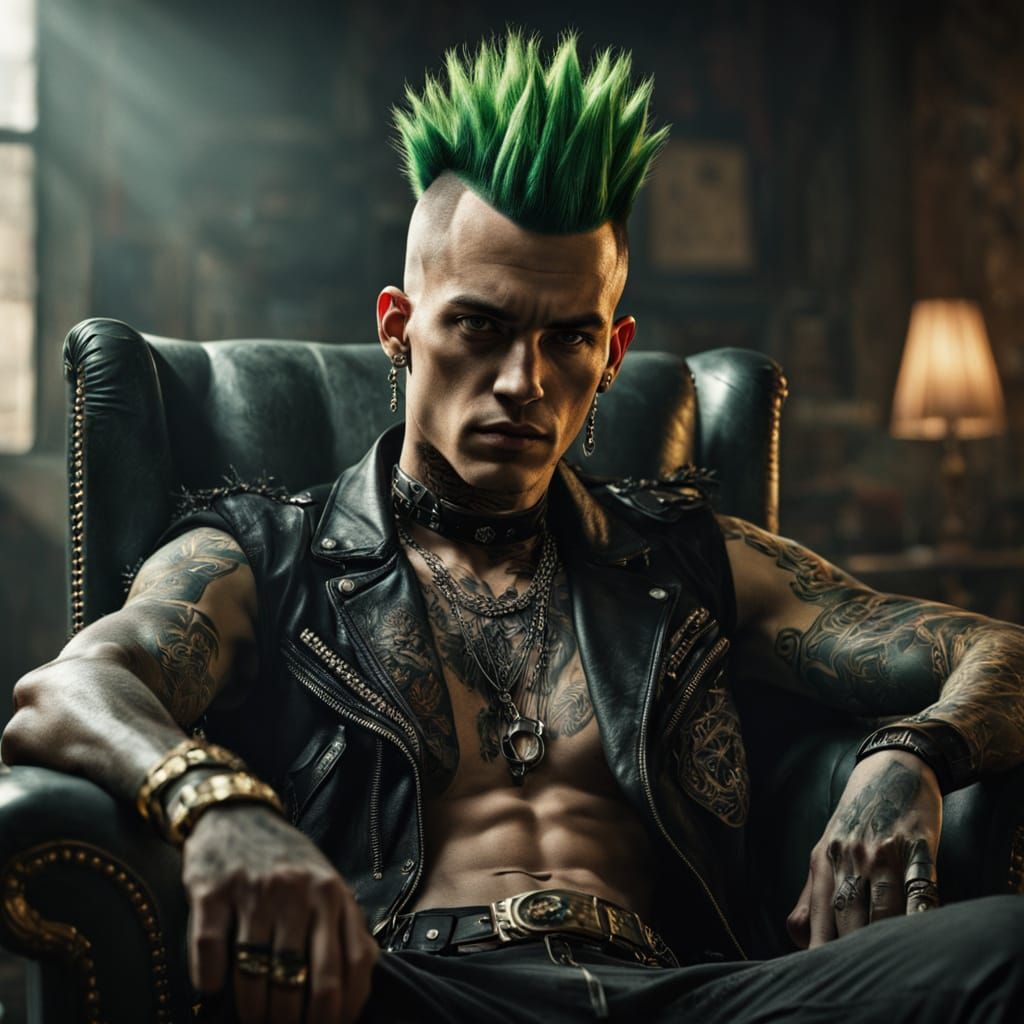 Punk Man with Mohawk in Golden Hour Lighting