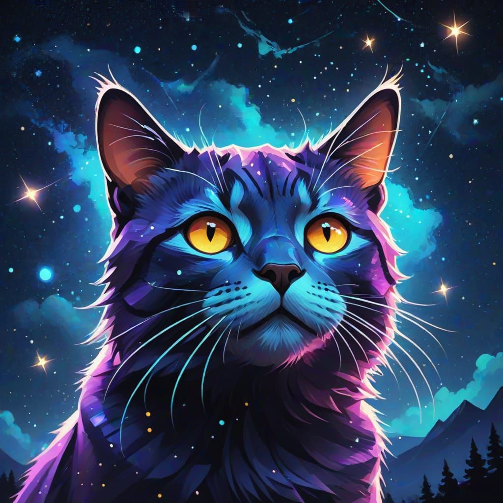 Cosmic Whiskers: A Glowing Constellation Cat in the Starry N...