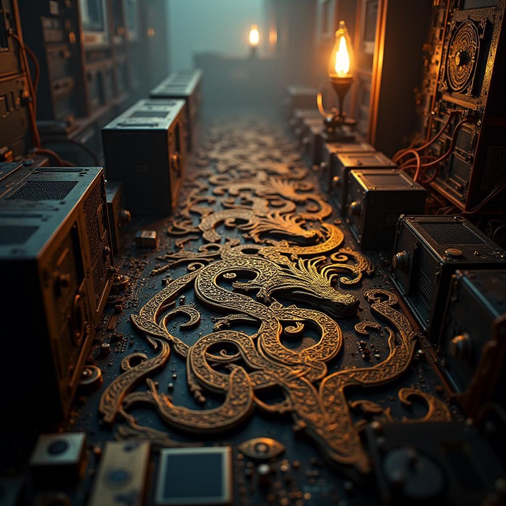 Celtic Dragon and Computers in Ornate Knotwork
