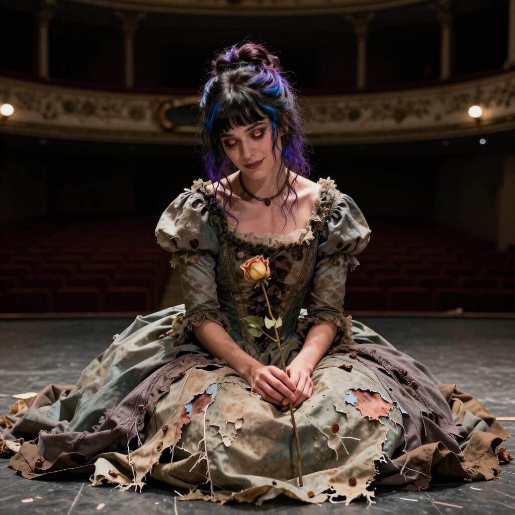 Victorian Ball Gown Woman in Abandoned Theater