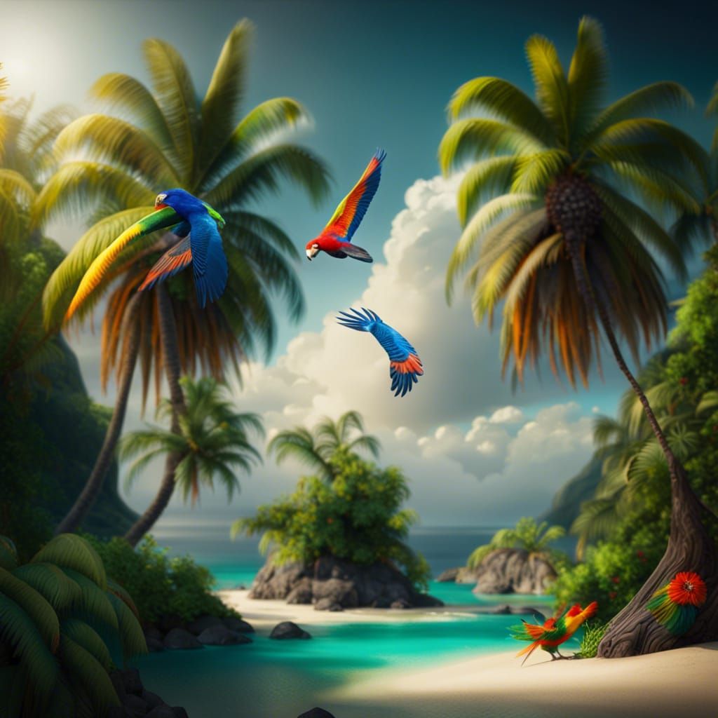 Tropical Island Oasis: Hyperrealistic Paradise